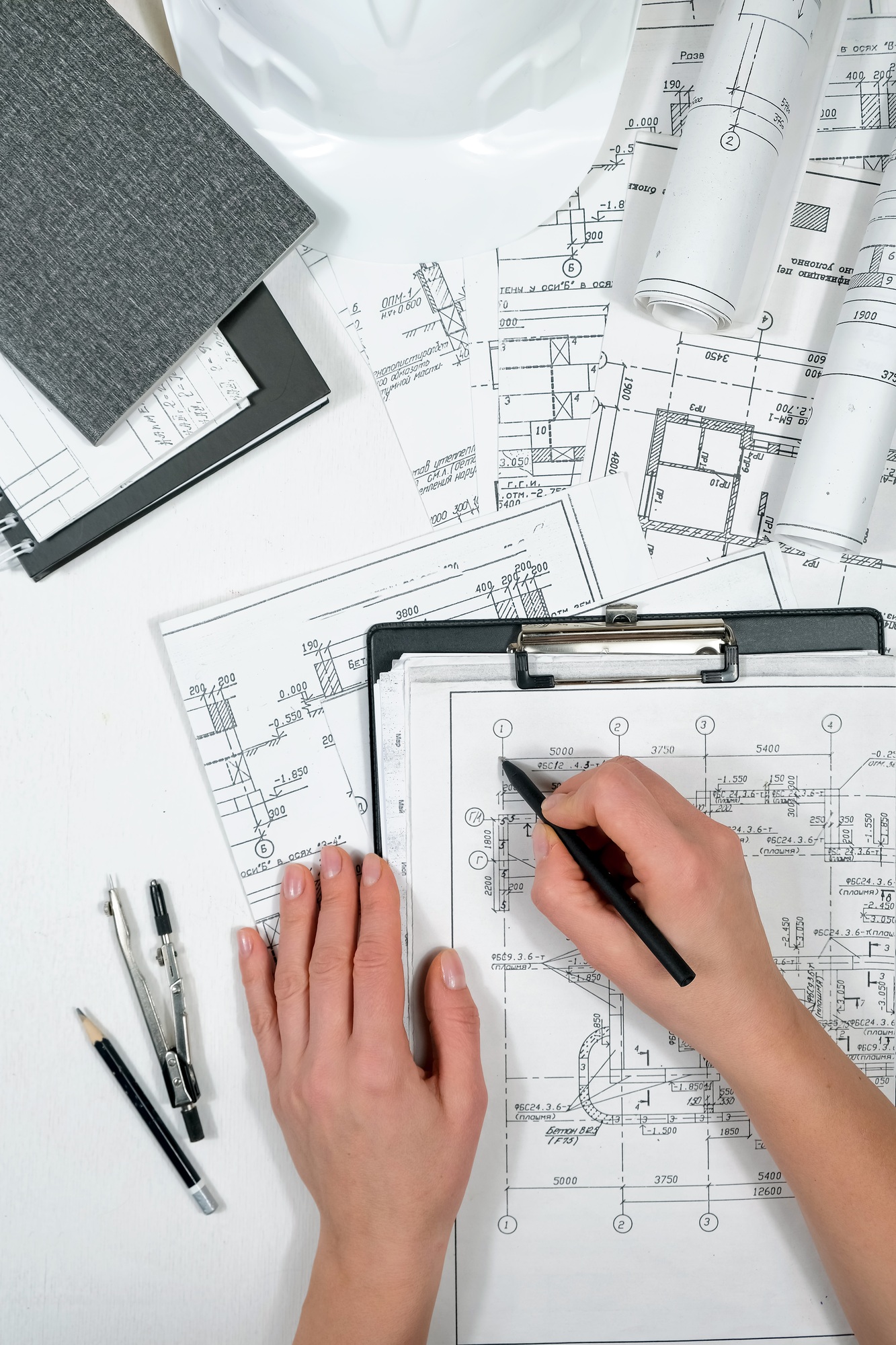 architect design working drawing sketch plans blueprints and making architectural